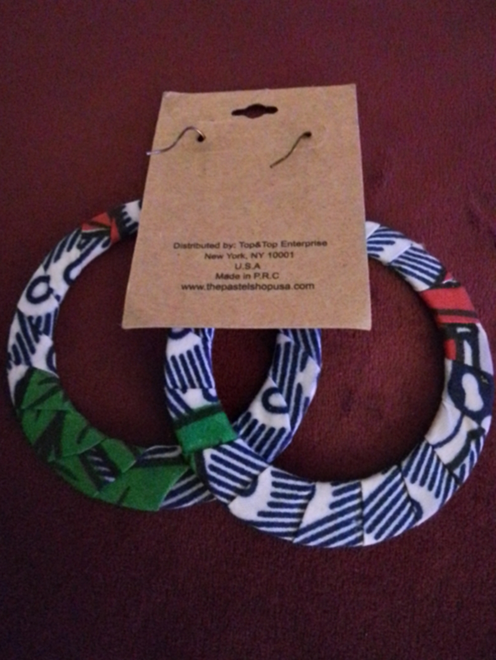 Multicolor African Print Hoop Earrings - Green/Blue/Red - Picture 2 of 2